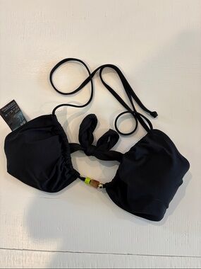 Black String Bikini Top with Bead Accent